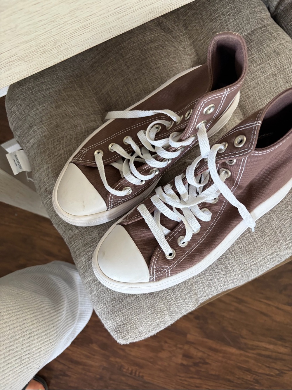 Converse High-Top Canvas Sneakers in Brown with White Trim